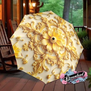 Yellow Umbrella Art Nouveau Printed Mandella Parasol Semi-Automatic Waterproof Foldable Umbrella