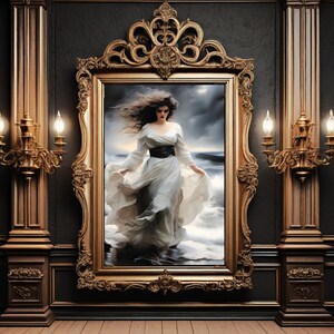 Spirit Of The Sea Painting Print Mysterious Ghost Lady White Victorian Fine Art Dark Academia Wall Art Moody Dark Cottagecore Decor
