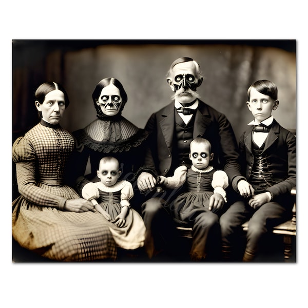 Creepy Photo Family Art Print Vintage Scary Printable Horror Wall Antique Halloween Vintage Picture Printable Digital Download