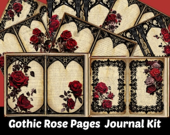 Gothic Red Roses Printable Paper Junk Journal Pages Kit Blank Victorian Junk Journal Lined Paper Supply Digital Download Ephemera