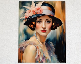 Poster Gatsby Girl Art Deco Print Portrait 1920s Style Flapper Woman Wall Art Home Decor