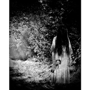 Girl Ghost Victorian Doll Printable Photo Horror Forest Art Photo Halloween Creepy Weird Scary Child Instant Download Ephemera