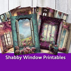 Shabby Printable Pages Windows Cards Tags Vintage Junk Journal Supplies Floral Tag Collage Sheet Scrapbook Art Ephemera