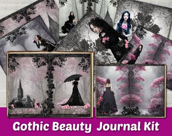 Gothic Journal Pages Kit Printable Blank Vintage Women Roses Collage Junk Shabby Lined Paper Supply Digital Dpwnload Images Ephemera