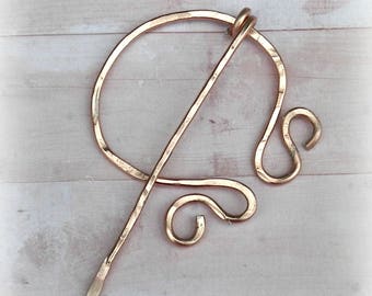 Copper Penannular Pin Viking Mimimalistic Brooch Shawl Cloak Vintage Hammered Minimalist  Style Scarf Pin  Stick Pin