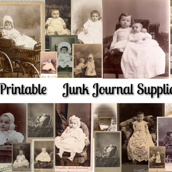 Cabinet cartes Photos bébé imprimable Vintage victorien imprimable Collage bébés Junk Journal numérique Images éphémères Antique photo papier
