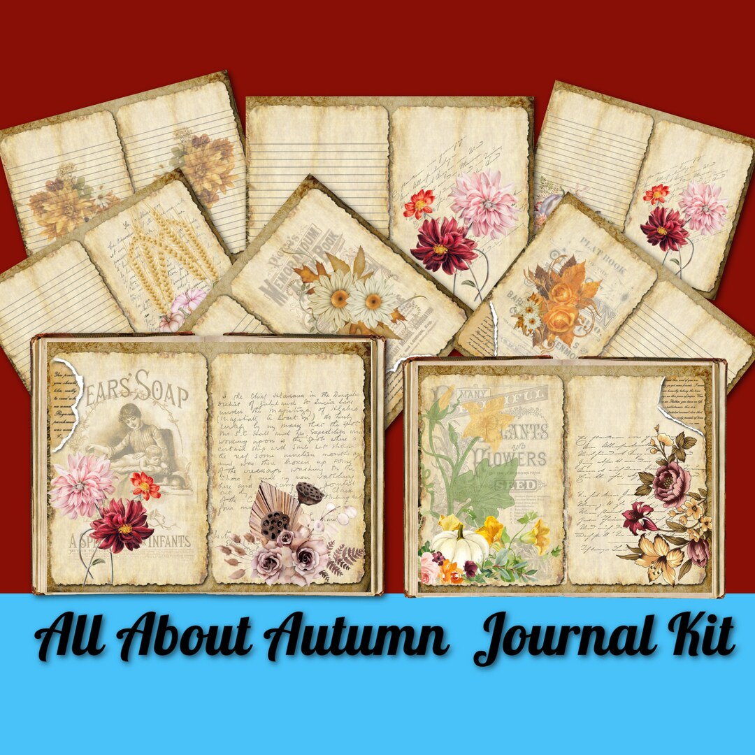Autumn Junk Journal Supplies Printable Pages Fall Flower Kit Floral ...