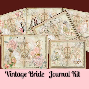 Printable Bride Journal Pages Wedding Vintage Lined Journal Junk Roses Kit Vintage Ephemera Paper Digital Download
