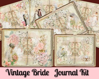Pages imprimables de journal de mariée mariage vintage journal ligné kit de roses indésirables papier éphémère vintage téléchargement numérique