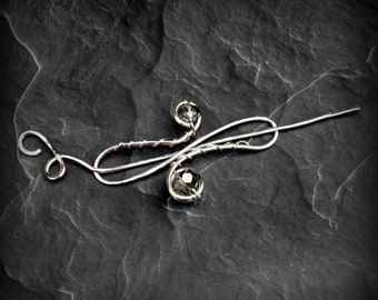 Shawl Pin Viking Silver Mimimalistic Snake Figure Eight Brooch Vintage Hammered Minimalist  Style Scarf Pin Stick Pin