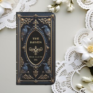 Funda para teléfono con forma de libro, tipo billetera, con diseño de libro de brujas, cuervo, Edgar Allan Poe, estilo gótico, academia oscura, funda con tapa, funda para tarjetas, compatible con iPhone 16, 15, 14, Galaxy S22 y más