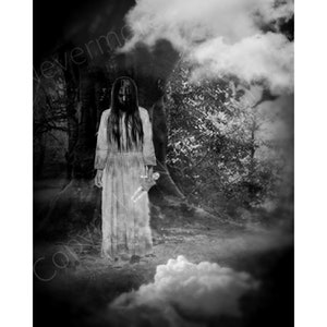 Doll Girl Ghost Victorian Printable Photo Horror Forest Art Photo Halloween Creepy Weird Scary Child Instant Download Ephemera