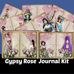 Imprimible Gypsy Rose Journal Kit Páginas Boho Flores Danza Basura Vintage Art Nouveau Shabby Boho Etiquetas Tarjetas Suministros Ephemera Descargar