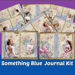 Bride Journal Pages Wedding Vintage Something Blue Lined Printable Journal Junk Pink Roses Kit Vintage Ephemera Paper Digital Download