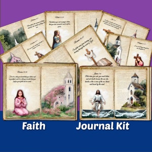 Printable Faith Journal Pages Kit Christian Prayer Junk Vintage Bible Tags Cards Journal Supplies Ephemera Digital Download