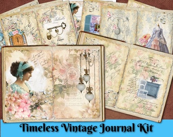 Junk Journal Kit Pages Printable Vintage Roses Keys Lined Paper Kit Vintage Journal Supplies Ephemera Collage Digital Download