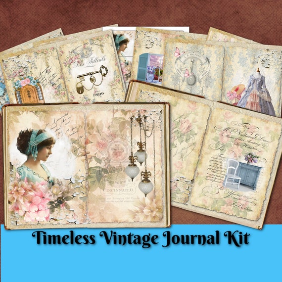 Junk Journal Kit Pages Printable Vintage Roses Keys Lined Paper