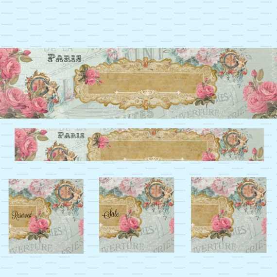 Vintage Angels Diy Etsy Banner Cover French Blank Shop Store Etsy