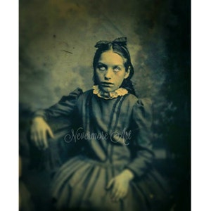 Halloween Creepy Girl Photo Victorian  Horror Altered Art Glowing Eyes Cabniet Card Scary Child Instant Download Ephemera Scrapbook Card