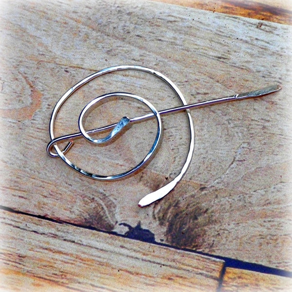 Shawl Pin Celtic Spiral Mimimalistic Silver Brooch Penannular Vintage Hammered Minimalist  Cloak Style Scarf Pin  Stick Pin