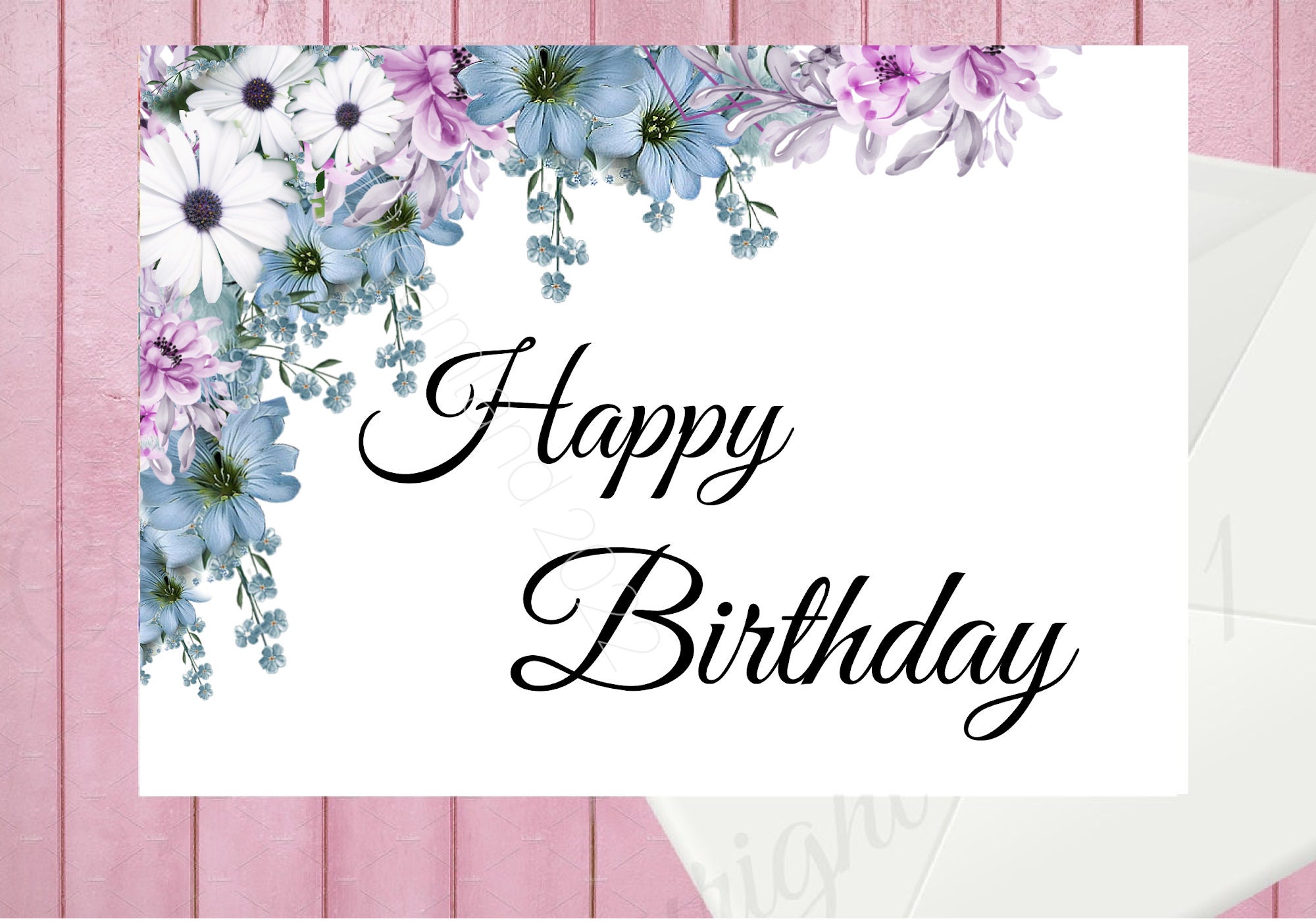 Printable Happy Birthday Card Spring Flowers Greeting Card Etsy