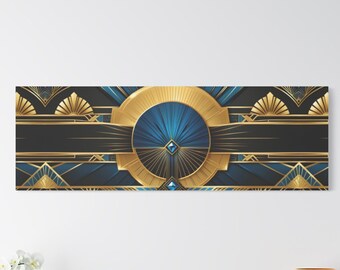 Art Deco Canvas Print Gatsby Geometric Black Blue Gold Retro Large Wall Art Home Decor