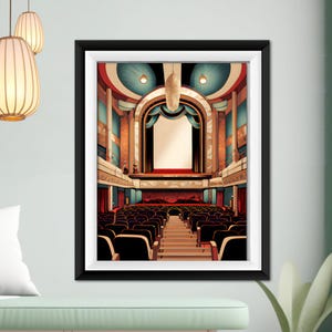 Theater Poster Retro Art Deco Print Gatsby Vintage Style Wall Art Retro 1930s Movie Palace Interior Home Decor