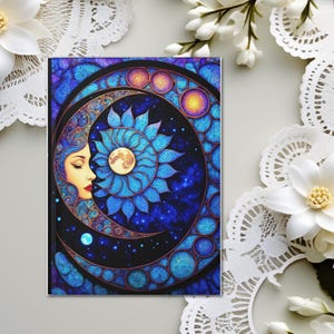 Witchy Crescent Moon Journal Art Nouveau Blue Journal Hardcover Personalized Notebook Dream Journal Book Of Shadows Manifestation BooK