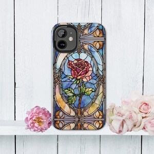 Red Rose Stained Glass Phone Case Gothic iPhone Tough Phone Cases Exclusive Pastel Design