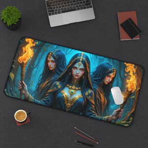 Tapete de mesa deusa mouse pad lua fase da lua deusa tripla decoração de escritório grande mouse pad celestial para jogos escuro cottagecore bruxa