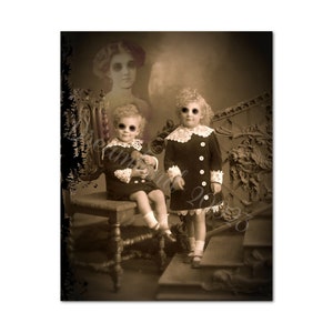 Creepy Children Portrait Horror Printable Old Ghost Photo Victorian Wall Art Halloween Paranormal Digital Print Download Ephemera Scrapbook