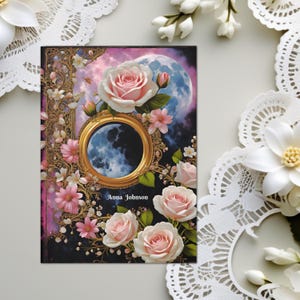 Roses And Moon Custom Journal Hardcover Personalized Witchy Notebook Romantic Dream Journal Book Of Shadows Manifestation BooK