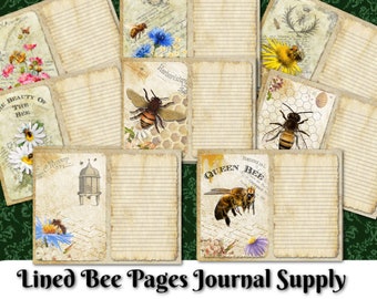 Abeilles imprimables bordées de pages fleurs printanières vintage papier éphémères collage Junk Journal Supply Digital Download Kit botanique de la nature et de la faune