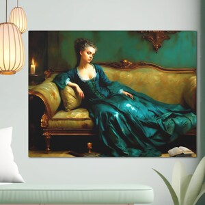 Victorian Woman Dark Academia Canvas Painting Print Wall Art Decor Dark Moody Gothic Dark CottagecoreLarge Size Framed Canvas Print