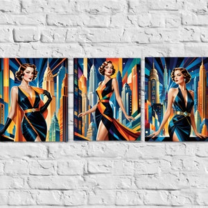 Set Of 3 Art Deco Gatsby Girl Posters Digital Print Download Printable Flapper Girl Wall Art Poster