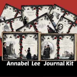Gothic Junk Journal Druckbare Seiten Kit Annabel Lee Liebe viktorianischer Edgar Allan Poe gefüttert Papierversorgung Digital Download Ephemera