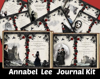 Gothic Junk Journal Printable Pages Kit Annabel Lee Love Victorian Edgar Allan Poe Lined Paper Supply Digital Download Ephemera