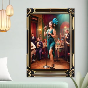SpeakeasyJazz Singer Art Deco Print Flapper Poster Art Deco Gatsby Girl VIntage Style Portrait Woman Retro Wall Art Home Decor