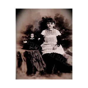 Victorian Photo Creepy Ghost Children Girl Doll Vintage Printable Altered Art Halloween Cabinet Card Girl Download Wall Art Scrapbook Card