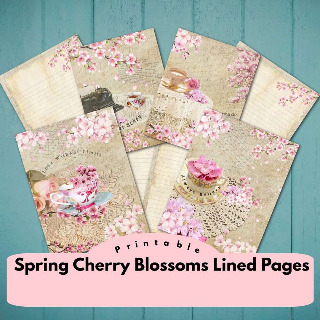 Spring Printable Lined Journal Paper Pages Blank Vintage Collage Junk ...
