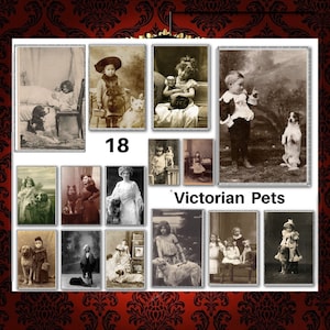 Vintage Haustiere Viktorianische Foto druckbare Collage Katzen Hunde Kinder Junk Journal Kartenversorgung Digitale Bilder Ephemera Antikes Bilderpapier