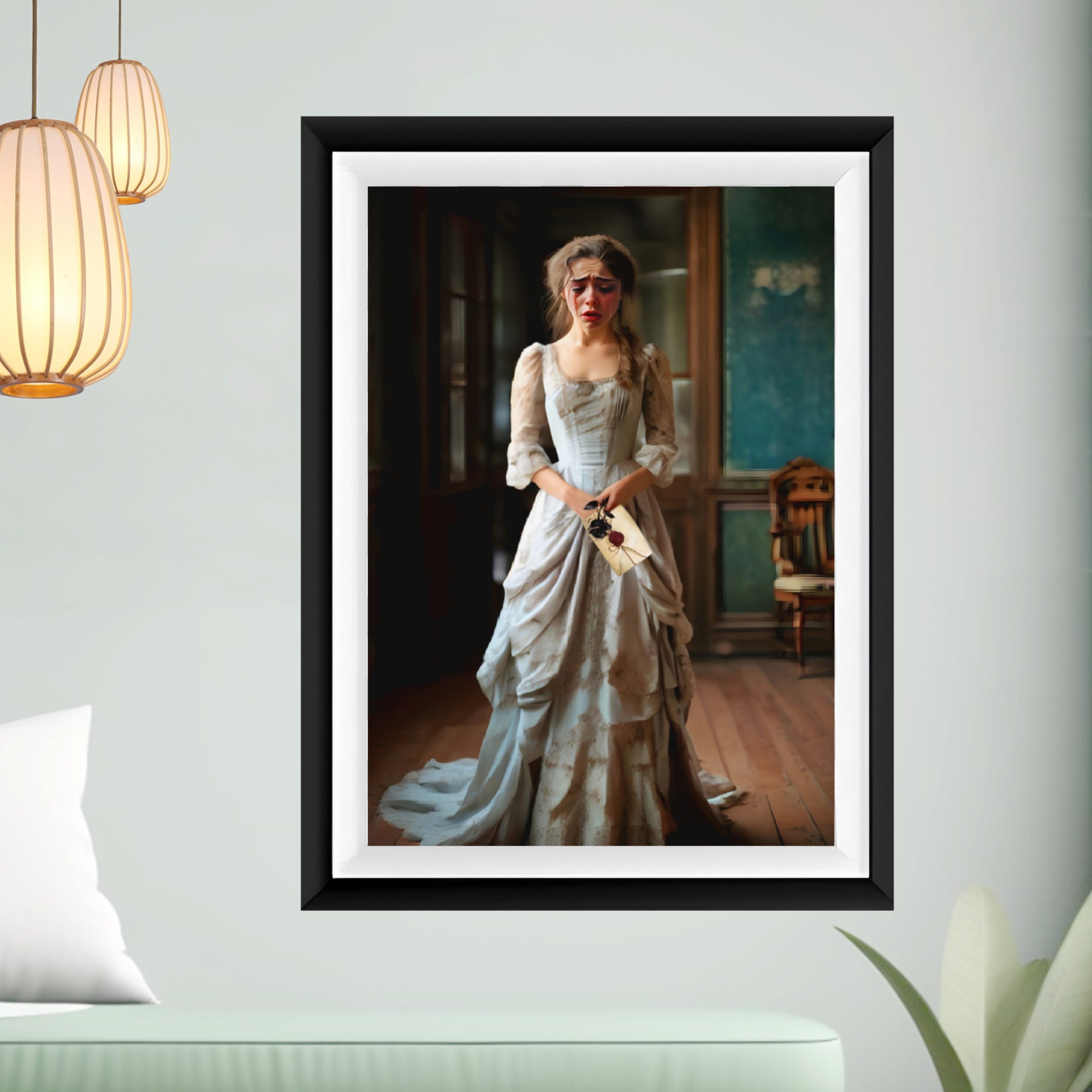 Dark Victorian Nocturne Painting Print Forever Lost Sad Young Lady Portrait Dark Academia Poster Home Decor Dark Moody Wall Art Portrait