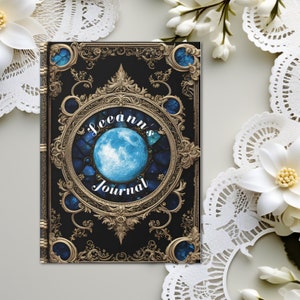 Blue Moon Black Personalized Witchy Journal Hardcover Dream Notebook Book Of Shadows Manifestation Spell Book Occult Dark Tarot Academia