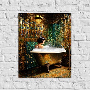 Bathroom Decor Flapper Art Deco Gatsby Girl 1920s Retro Style Painting Poster Print Wall Art Girl Woman In Bathtub Home Decor