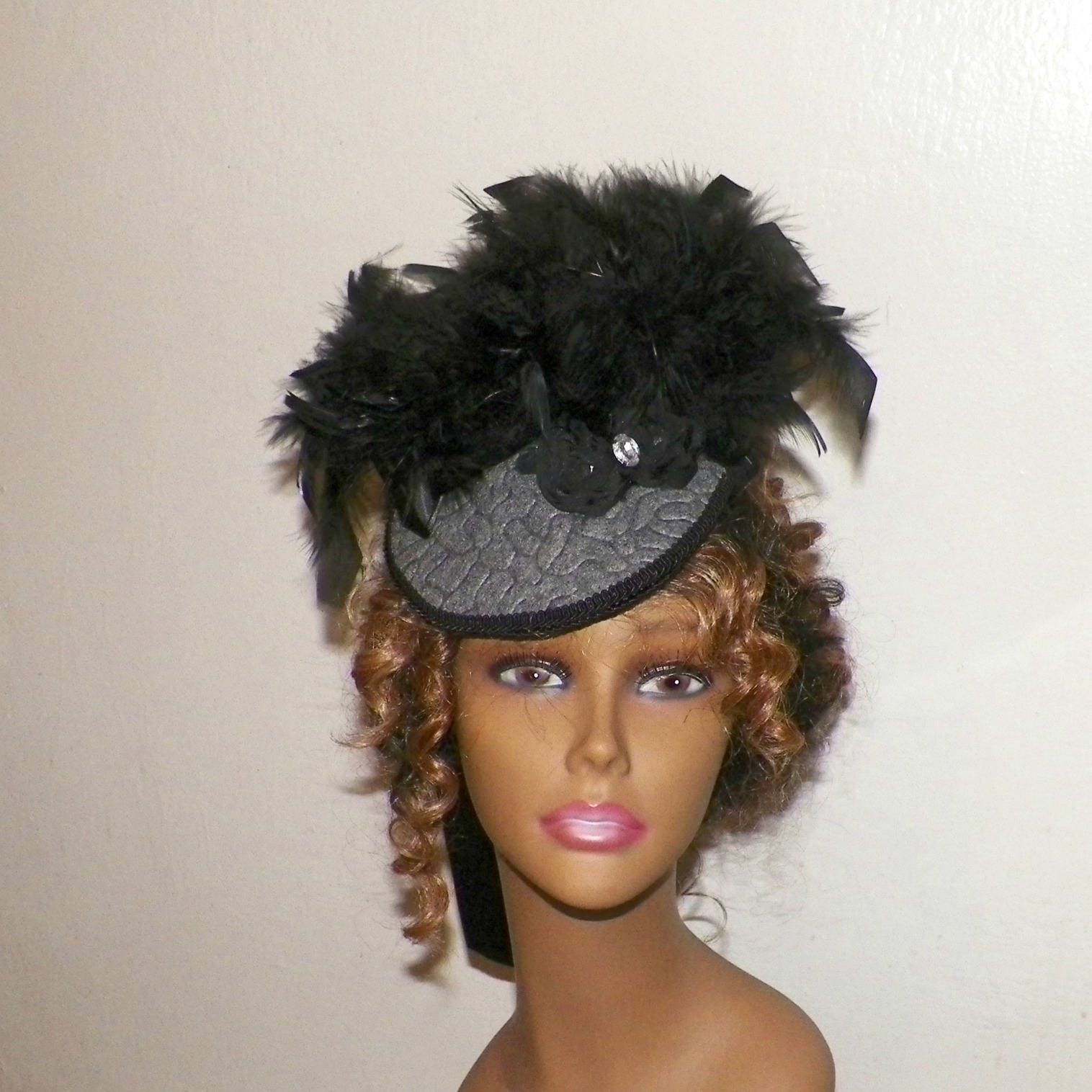 Gray Black Gothic Fascinator Victorian Hat Feather Fascinator | Etsy