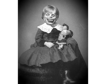 Creepy Demon Girl Portrait Vintage Horror Printable Victorian Wall Art Old Photo Halloween Child Instant Download Ephemera Scrapbook Card
