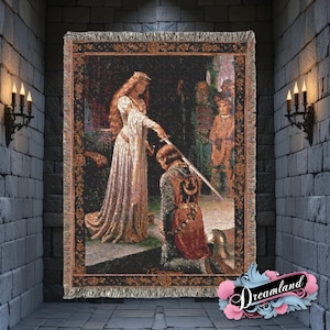 Medieval Knighting Ceremony Tapestry Woven Blanket The Accolade Reproduction Leightons Painting  Wall Hanging Dark Academia Throw