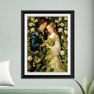 Couple In Forest William Morris Inspired Print Poster Cottagecore Forestcore Botanical Floral Wall Art Home Decor