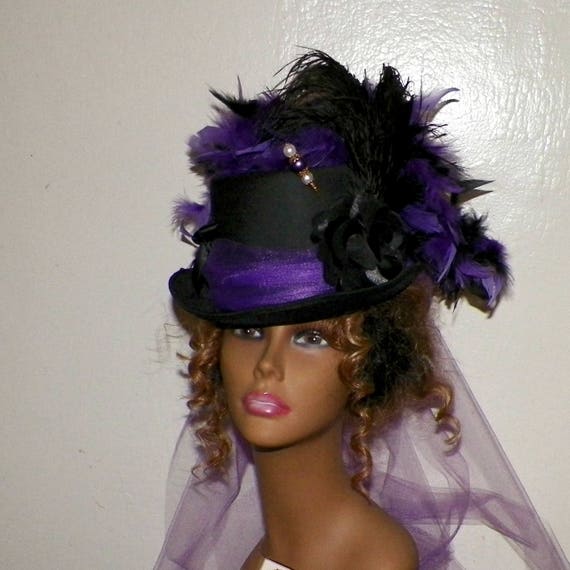 Top Hat Black Purple Steampunk Victorian Womans Gothic Riding | Etsy