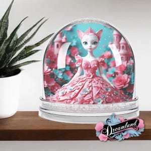 Princess Kitty Cat Snow Globe Fairytale Castle Whimsical Gift Souvenir Home Decor Keepsake Unique Magical Bedroom Decor